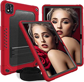 Mignova for TCL TAB 10s 10.1 Inch FHD Android 10 Tablet Model 9081X Soft Silicone and Back Case for TCL Tab 10s FHD Tablet Kid Friendly Case Built-in Kickstand/Shoulder Strap Function (Red Black)