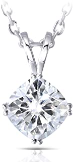 2ct 7.5mm GH Colored Cushion Moissanite Solitaire Pendant Necklace in 14k White Gold Women, Moissanite